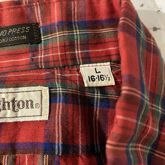 Vintage CREIGHTON Button Down Shirt Men L 16-16.5 Red Plaid Classic 70's-80's - Picture 8 of 9